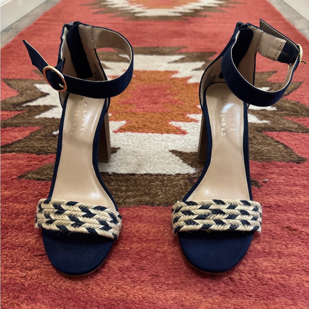 LC Lauren Conrad Navy Heels with Braided Strap